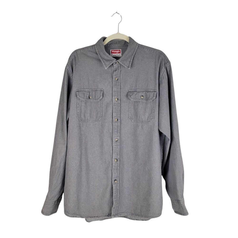 Wrangler Premium Quality Mens Gray Button Down Shirt 100% Cotton L/S size Large